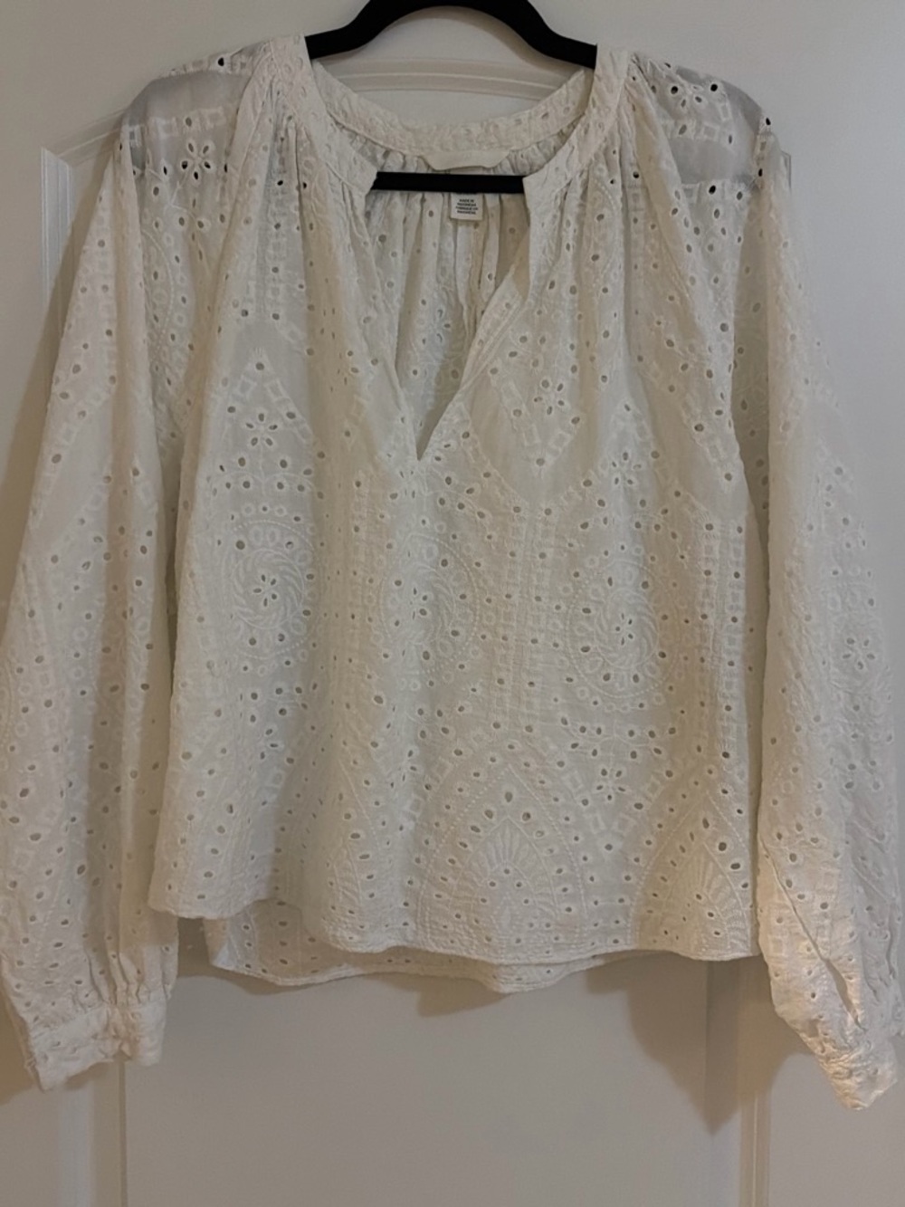 H&M Cream Eyelet Peasant Tunic Blouse